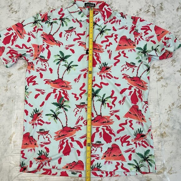 Bad Birdie Men's L Short Sleeves Golf Polo Shirt Hawaiian Tropical Print - Picture 13 of 14